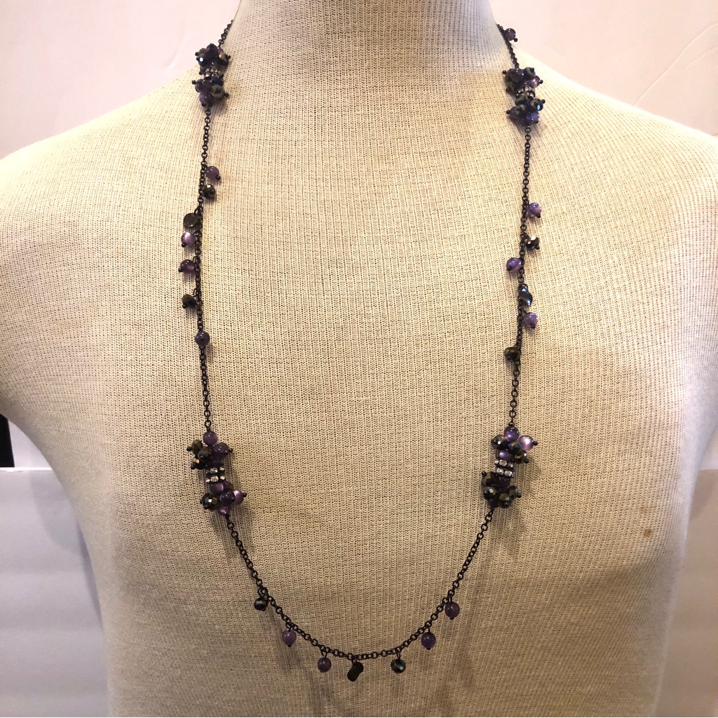 Coldwater Creek Necklace In Copper Brown Tone W Purple Bead Clear Rhinestone 20$